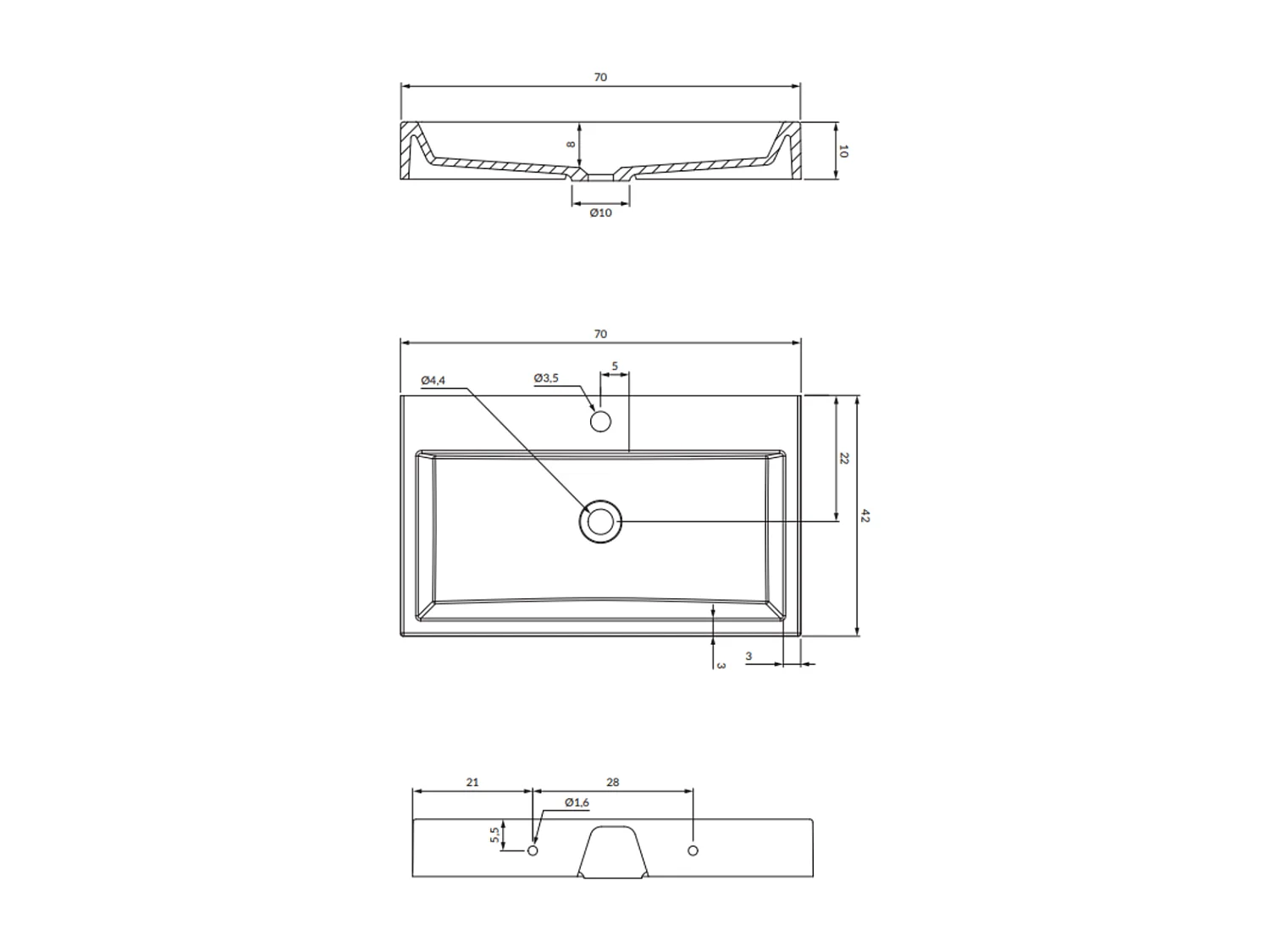 Vasque murale / à poser THASOS 70 x 42 cm blanc brillant bonde de vidage incluse