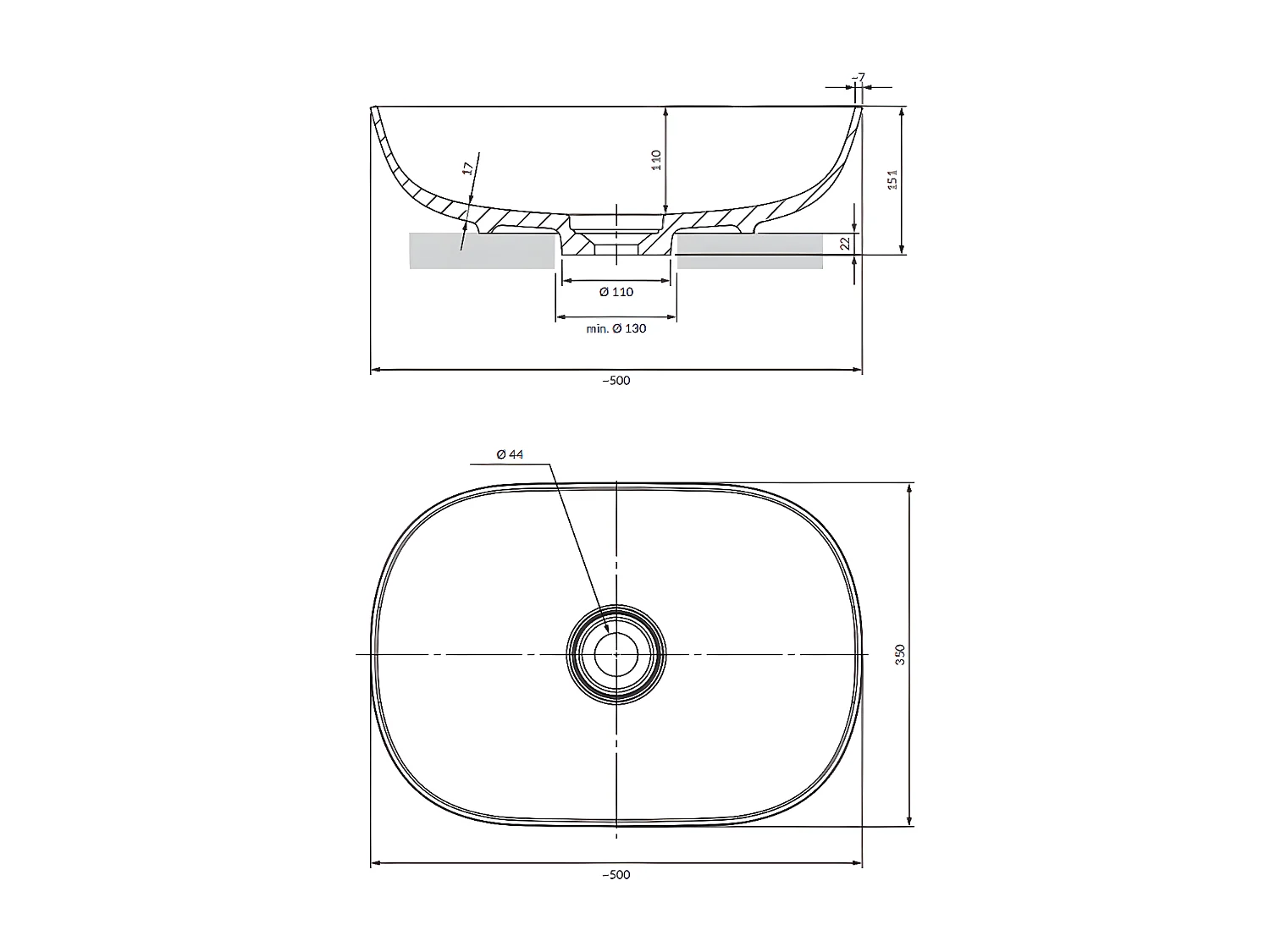 Vasque à poser SILK 50 x 35 cm blanc brillant bonde de vidage incluse