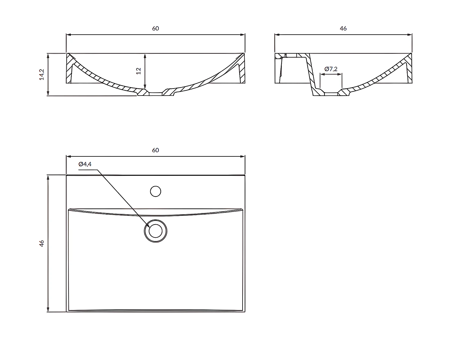 Vasque murale ou à poser NAXOS 60 x 46 cm blanc brillant bonde de vidage incluse