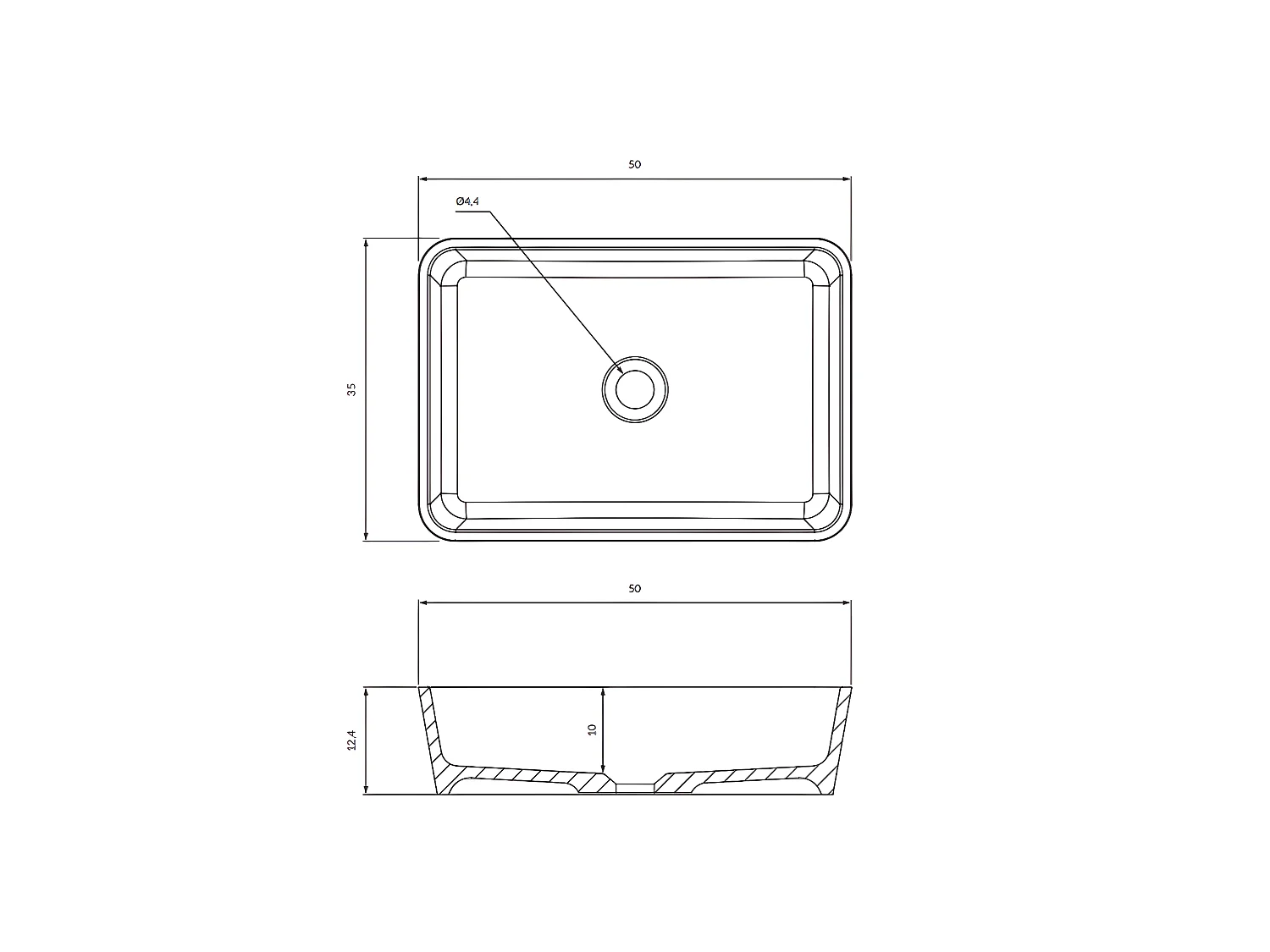 Vasque à poser PARMA 50 x 35 cm blanc-noir brillant bonde de vidage blanche incluse
