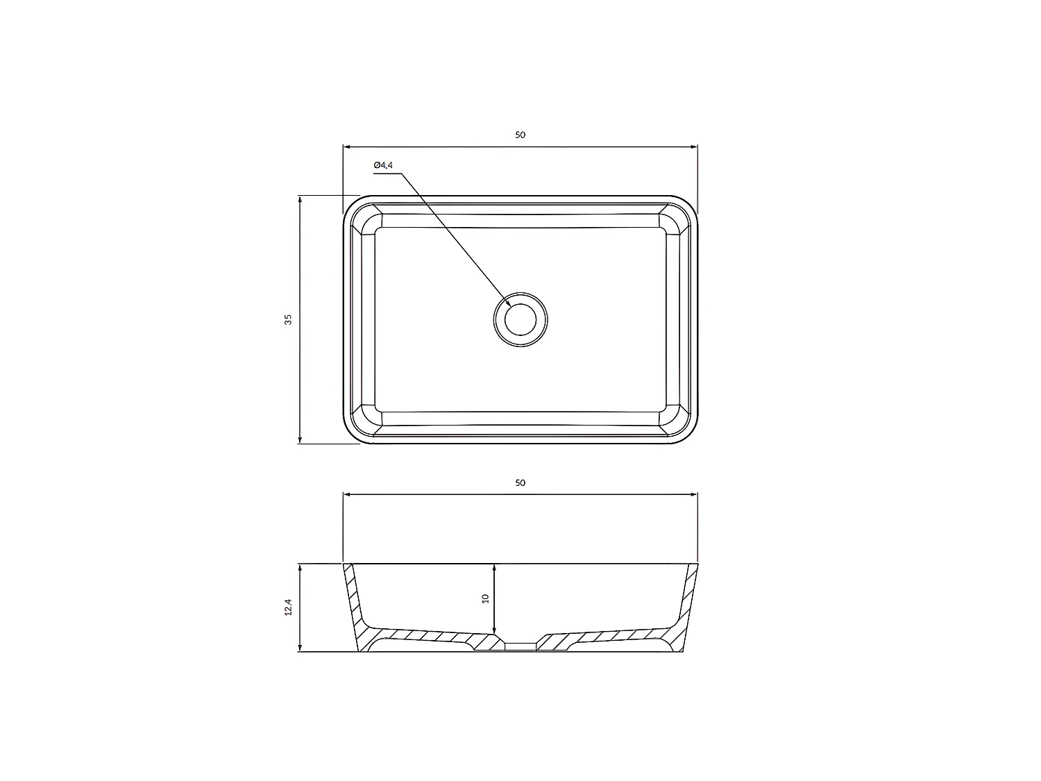 Vasque à poser PARMA 50 x 35 cm blanc-noir brillant bonde de vidage blanche incluse