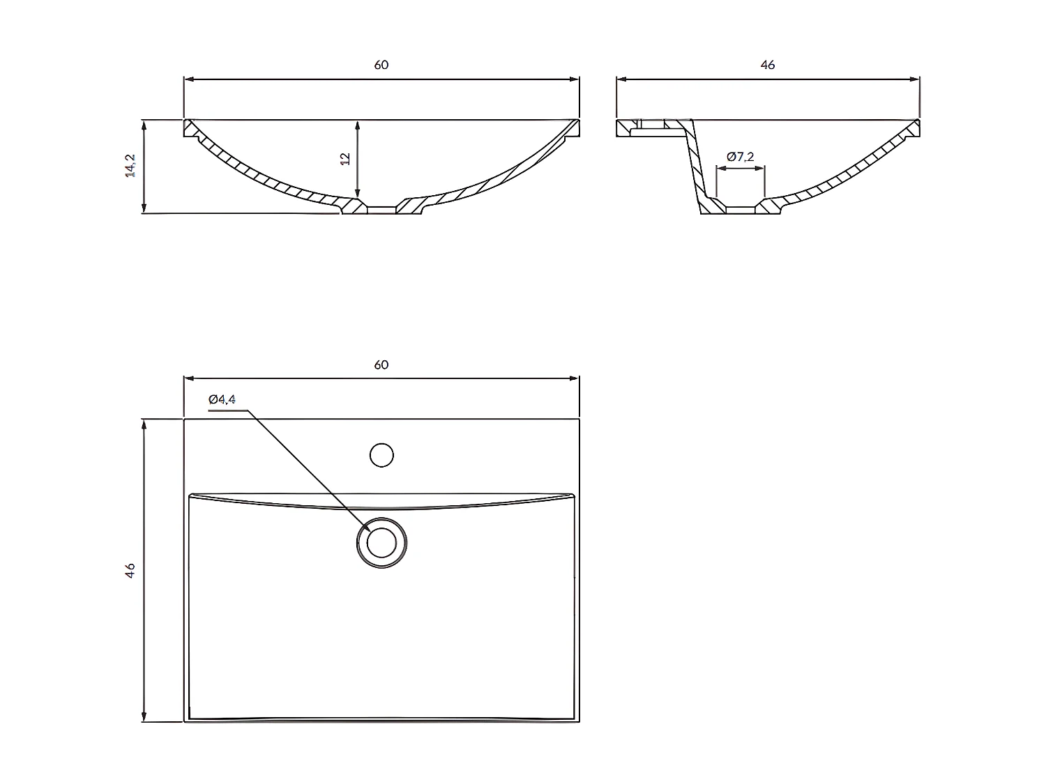 Vasque 60 x 46 cm blanc brillant bonde de vidage incluse