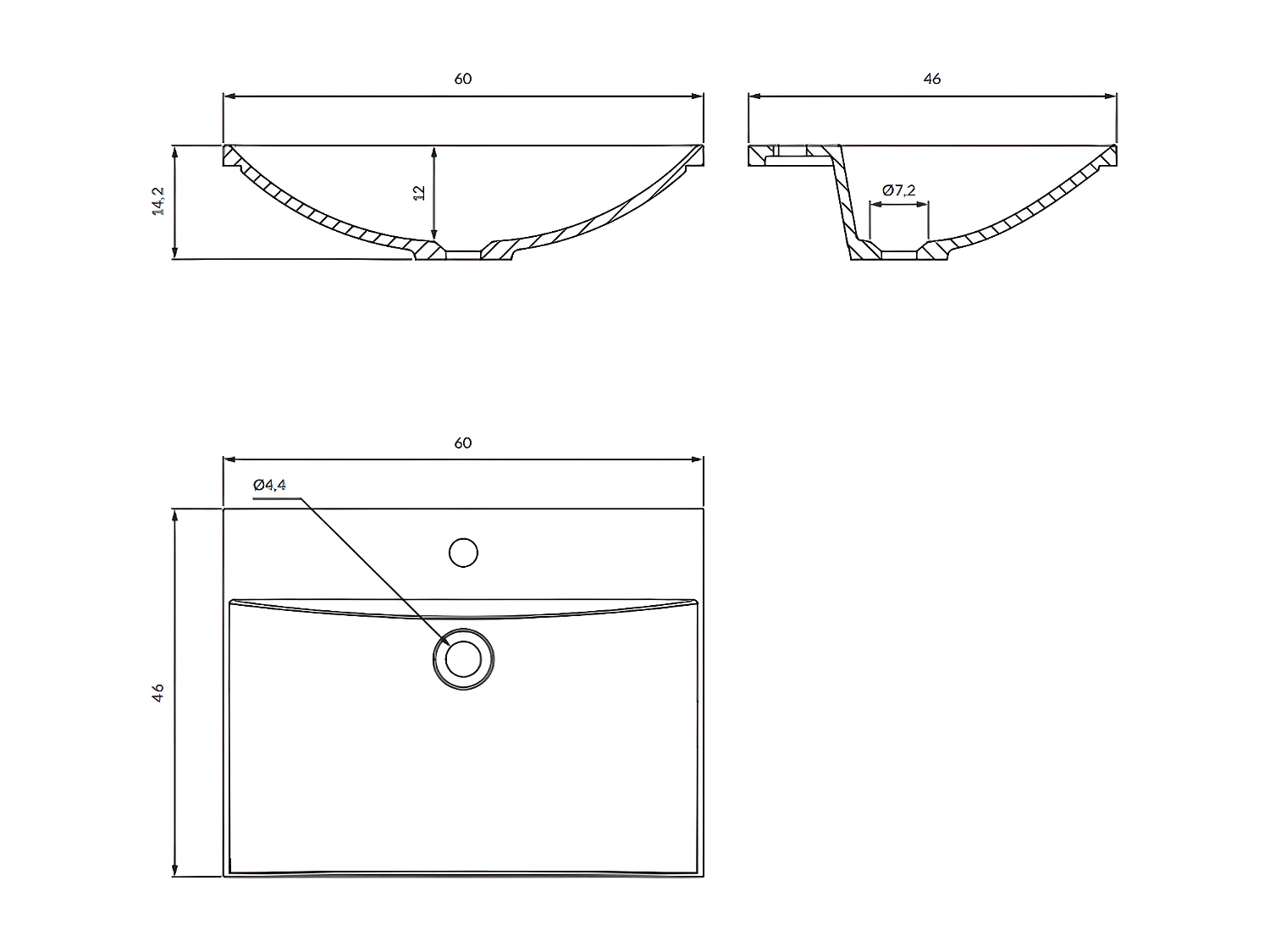 Vasque 60 x 46 cm blanc brillant bonde de vidage incluse