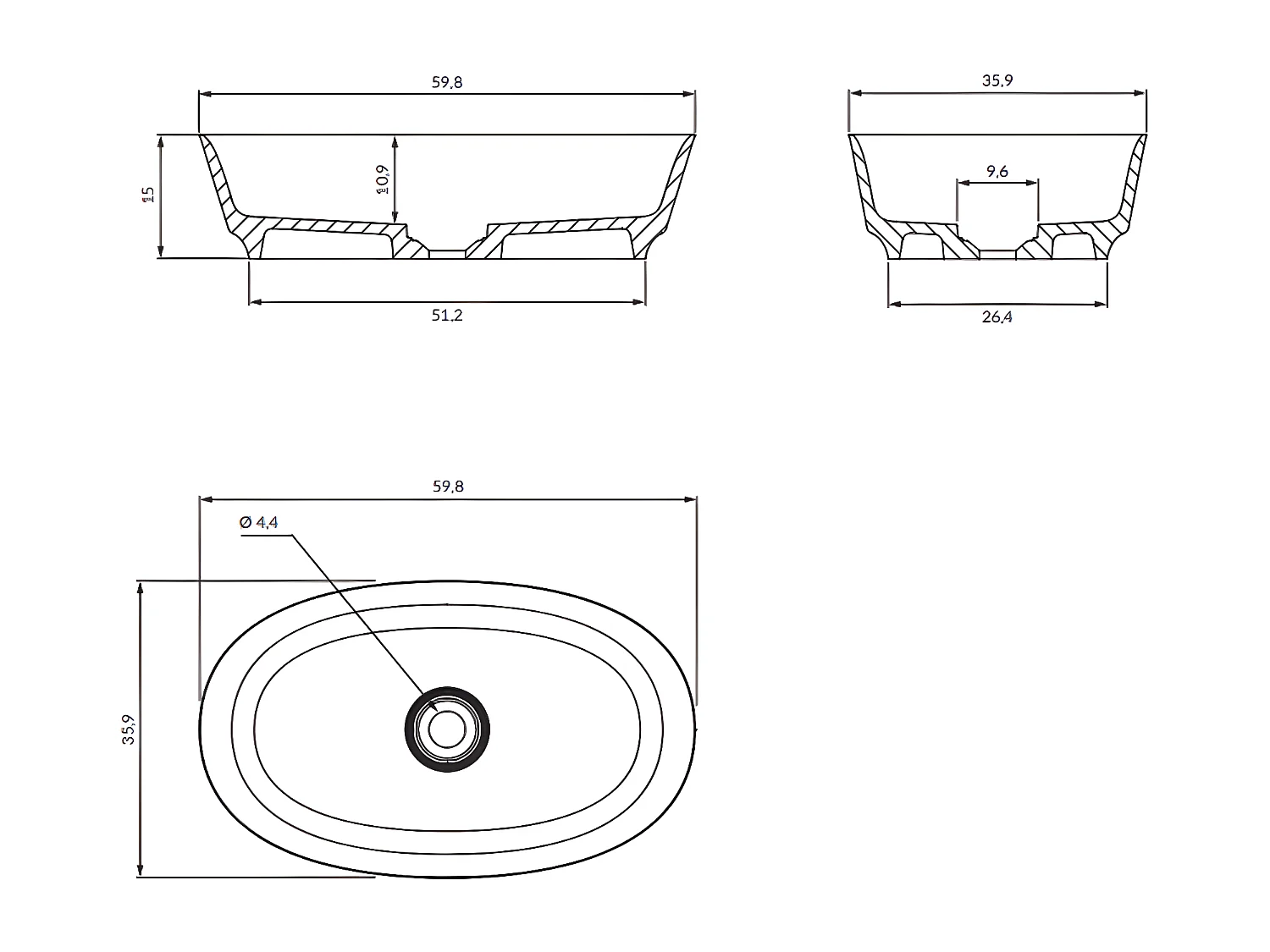 Vasque À poser Neo M+, 60 X 36 Cm.couleur : Blanc Brillant