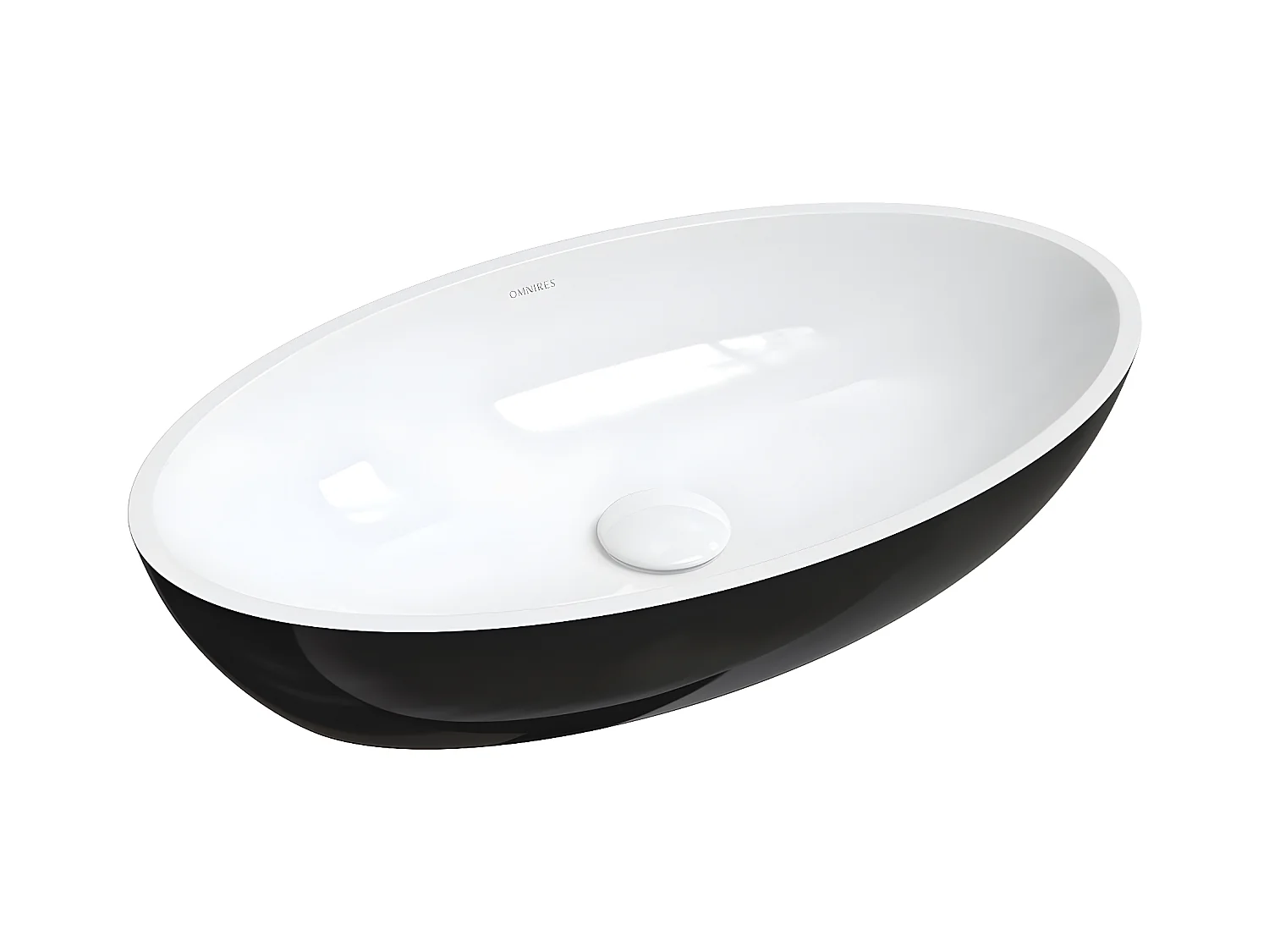 Vasque à poser SIENA 60 x 35 cm blanc/noir brillant bonde de vidage blanche incluse