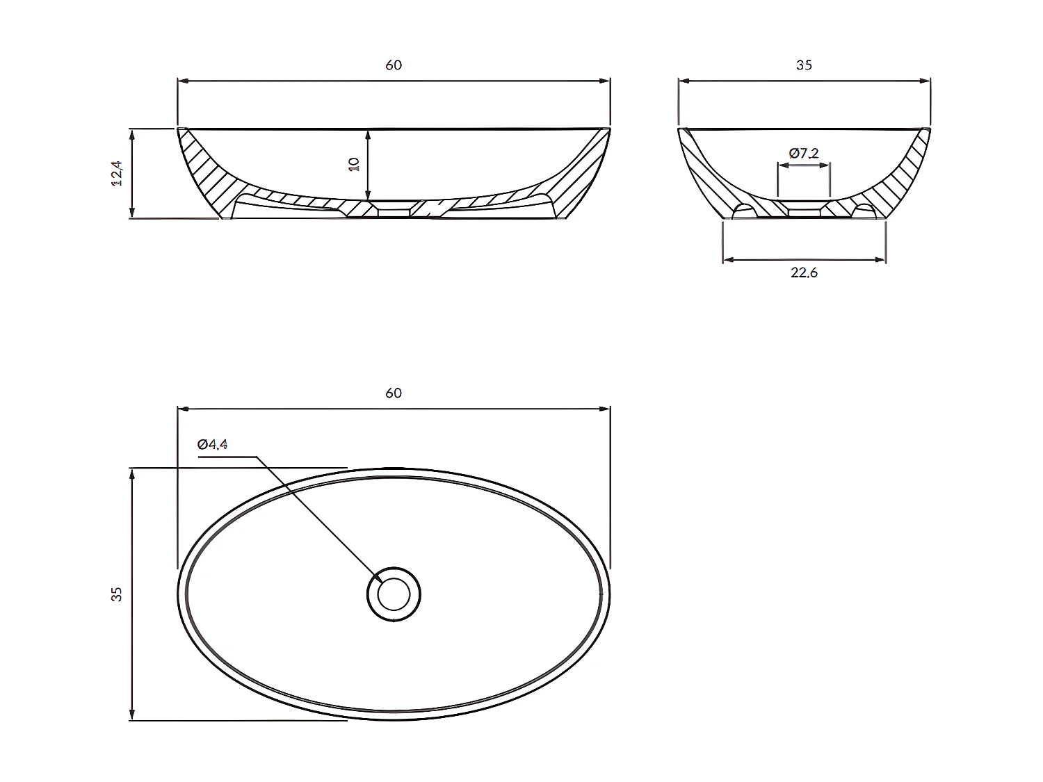 Vasque à poser SIENA 60 x 35 cm blanc/noir brillant bonde de vidage blanche incluse