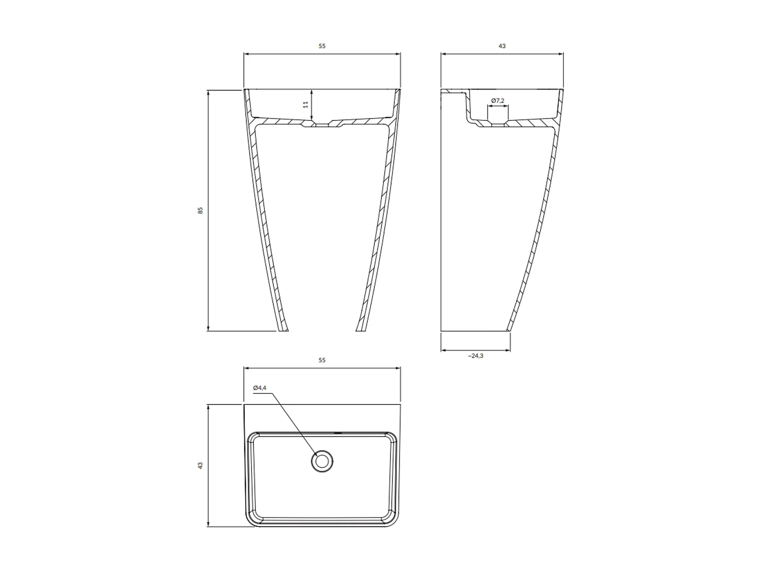 Lavabo PARMA sur pied 55 x 43 cm blanc brillant  bonde de vidage incluse