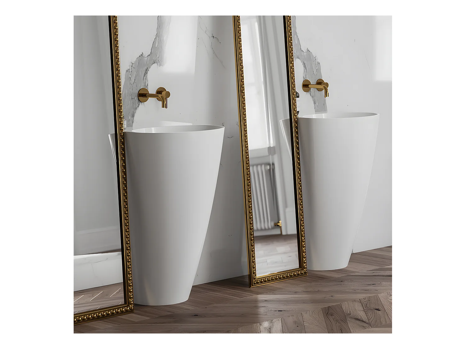 Lavabo sur pied  55 x 43 cm blanc brillant bonde de vidage incluse