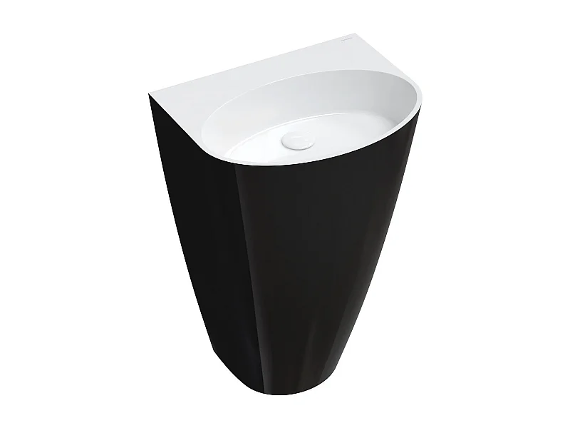 Lavabo sur pied  55 x 43 cm blanc-noir brillant  bonde de vidage inclus