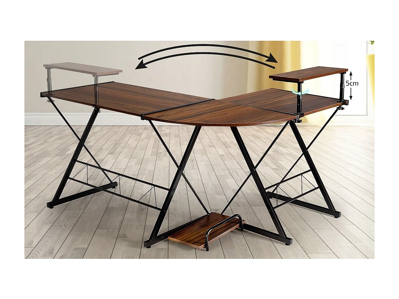 L-Form Computertisch Schreibtisch Bürotisch Ecktisch Winkelschreibtisch Walnuss