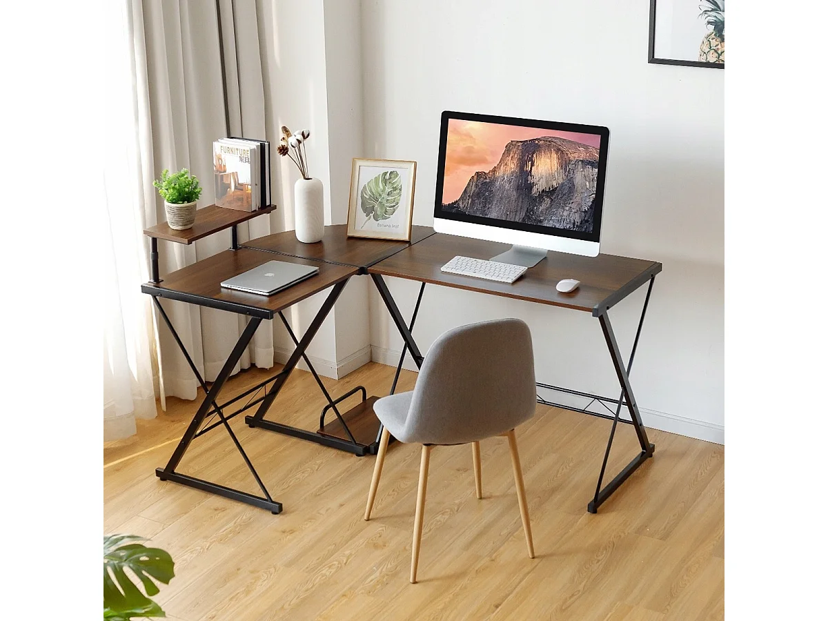 L-Form Computertisch Schreibtisch Bürotisch Ecktisch Winkelschreibtisch Walnuss