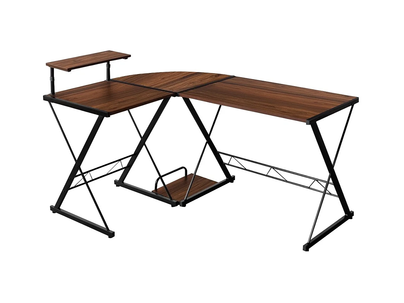 Scrivania angolare a forma di L, Scrivania 147 x 112 cm per computer con alzata per monitor Marrone