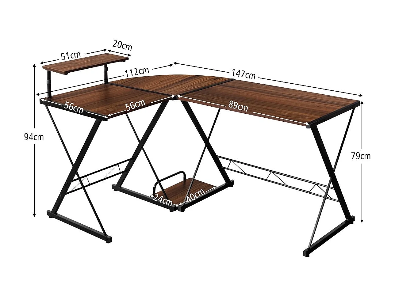 Eckschreibtisch L-Förmiger Computertisch aus Holz 147 x 112 x 79 cm Braun