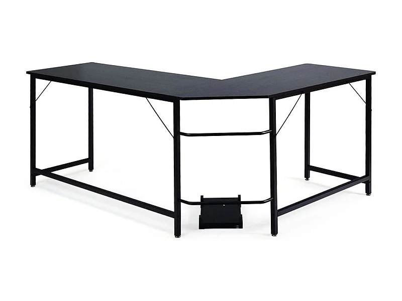 Bureau D'angle Grand Bureau en Forme de L Supporte D'unité Centrale en Bois et Métal 168x125x74cm Noir