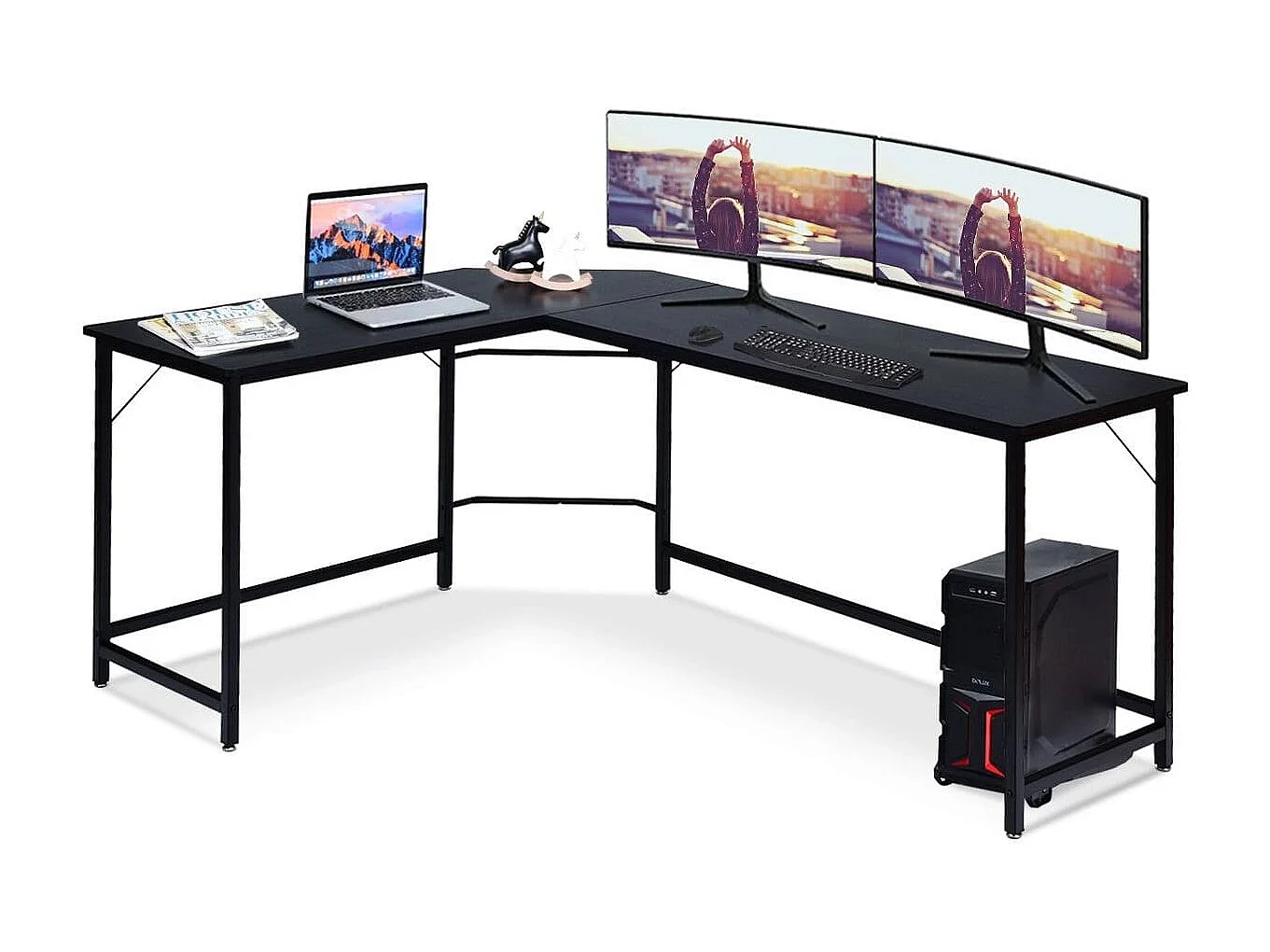 L-Form Computertisch PC Eckschreibtisch Winkelschreibtisch Schwarz/Natur 168 x 125 x 74 cm-Schwarz