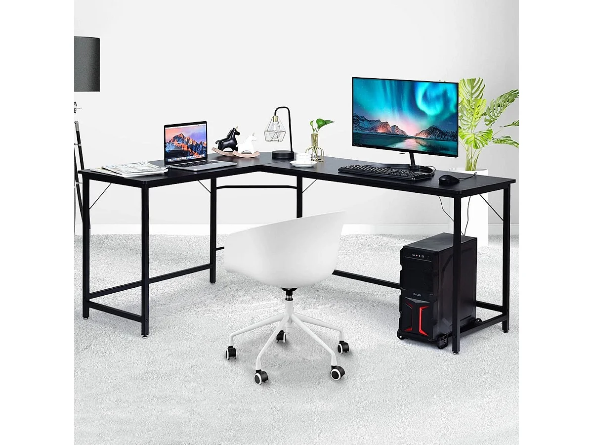 L-Form Computertisch PC Eckschreibtisch Winkelschreibtisch Schwarz/Natur 168 x 125 x 74 cm-Schwarz