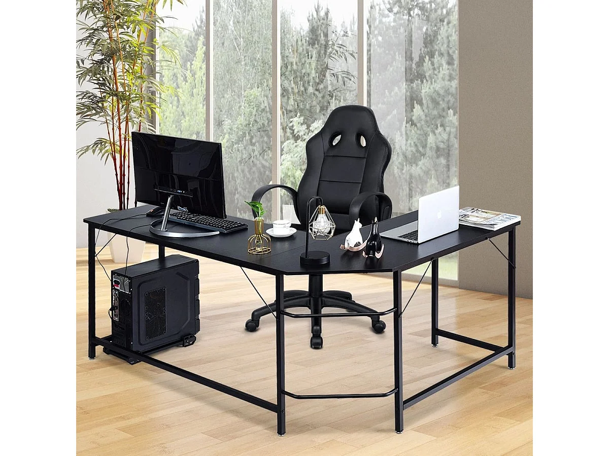 L-Form Computertisch PC Eckschreibtisch Winkelschreibtisch Schwarz/Natur 168 x 125 x 74 cm-Schwarz