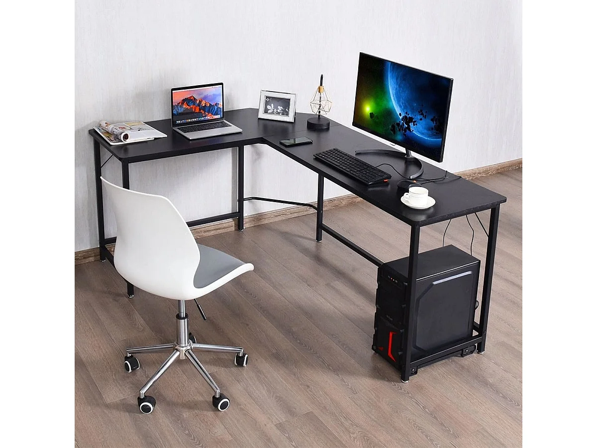 L-Form Computertisch PC Eckschreibtisch Winkelschreibtisch Schwarz/Natur 168 x 125 x 74 cm-Schwarz