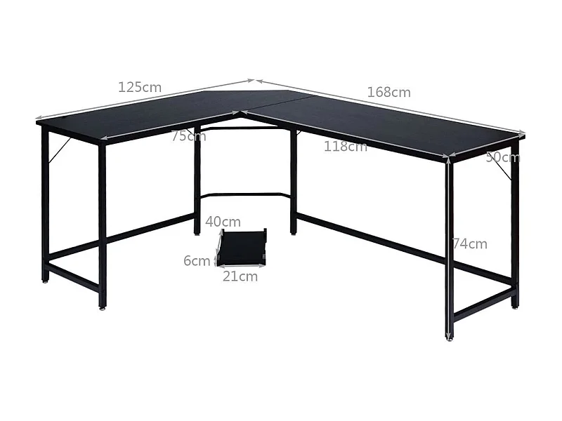 L-Form Computertisch PC Eckschreibtisch Winkelschreibtisch Schwarz/Natur 168 x 125 x 74 cm-Schwarz
