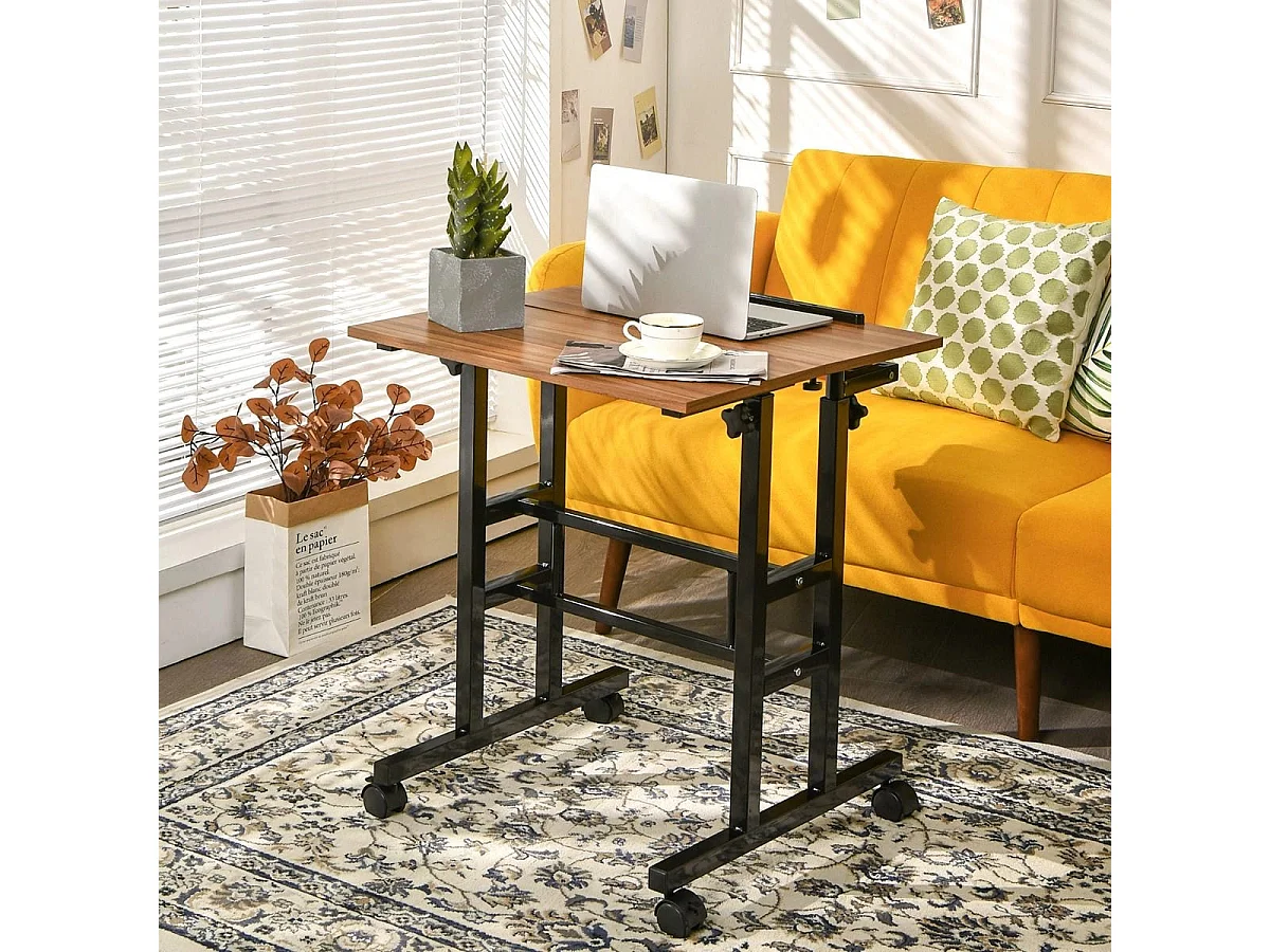 Steh-Sitz-Schreibtisch mit Rollen Computertisch für Computer Einstellbare Höhe Neigbare Arbeitsstation Nussbaum