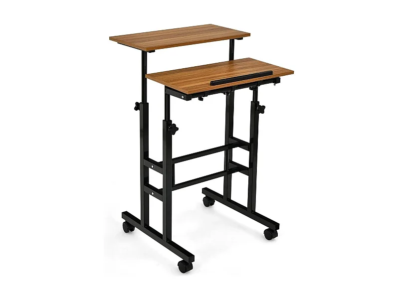 Steh-Sitz-Schreibtisch mit Rollen Computertisch für Computer Einstellbare Höhe Neigbare Arbeitsstation Nussbaum