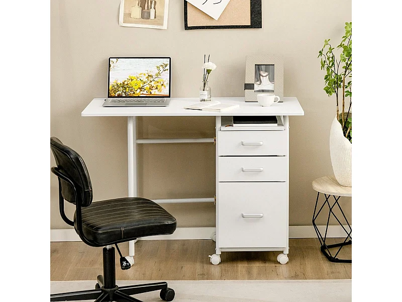 Zusammenklappbarer Schreibtisch mit Rädern Computertisch 105 x 50 x 75 cm Weiß