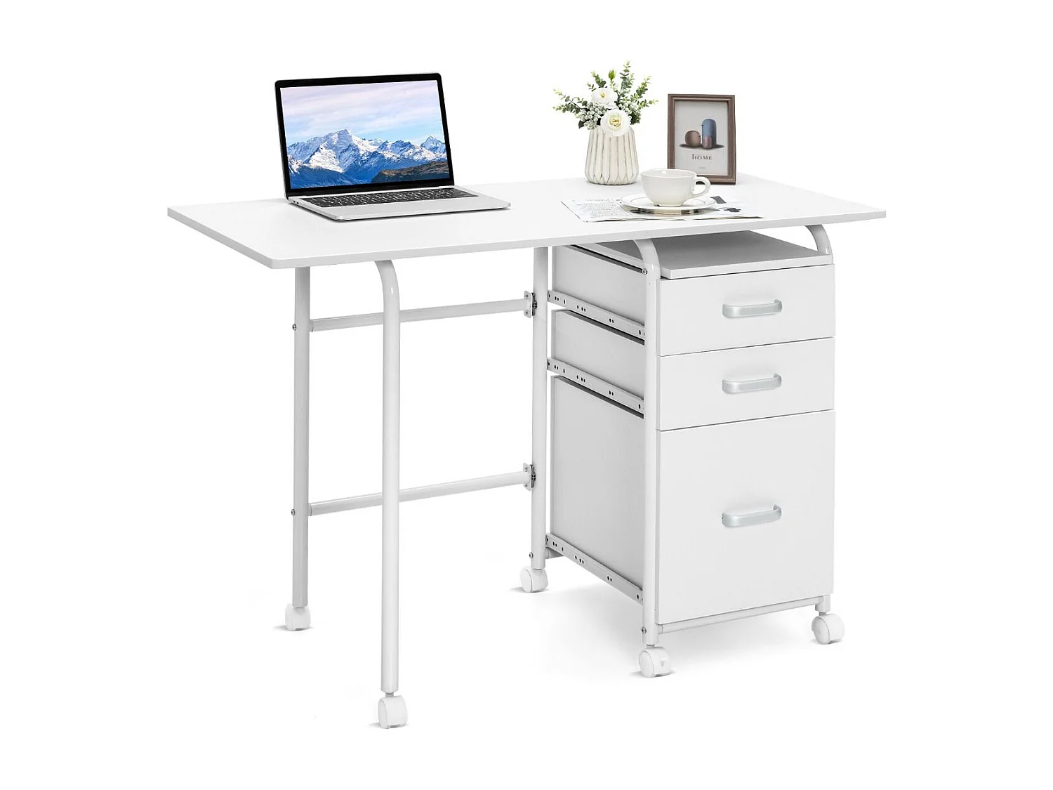 Zusammenklappbarer Schreibtisch mit Rädern Computertisch 105 x 50 x 75 cm Weiß