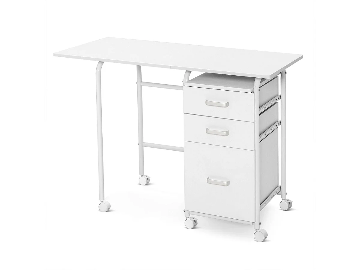 Zusammenklappbarer Schreibtisch mit Rädern Computertisch 105 x 50 x 75 cm Weiß