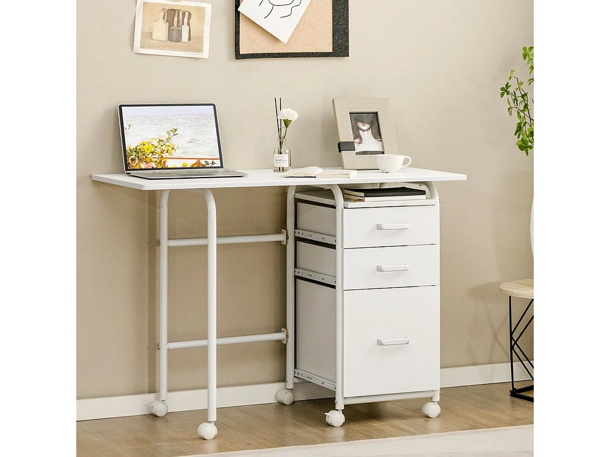 Zusammenklappbarer Schreibtisch mit Rädern Computertisch 105 x 50 x 75 cm Weiß