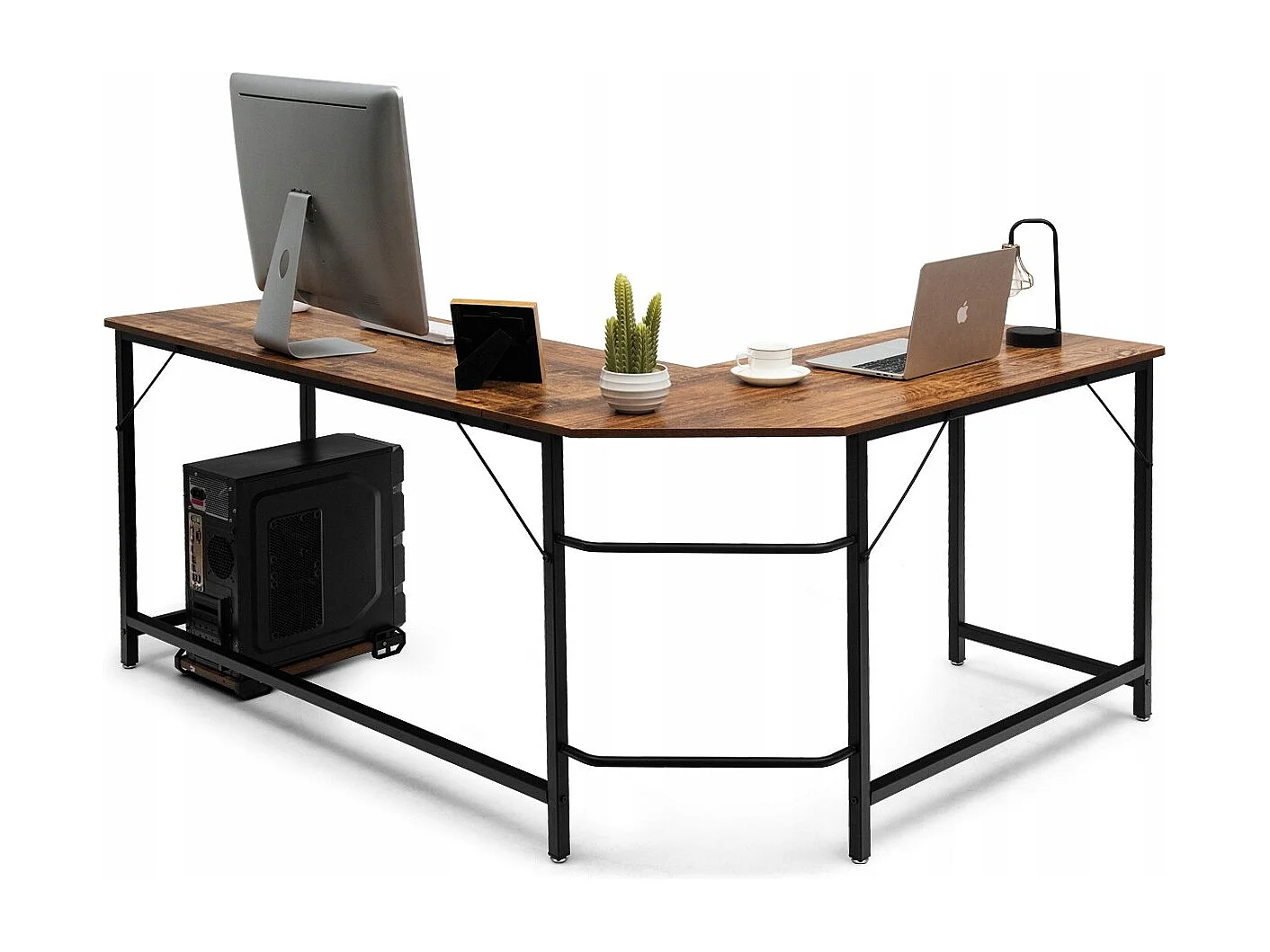 Scrivania ad angolo a forma L per ufficio, Tavolo ampio per computer in legno da casa 168x125x74cm Caffè