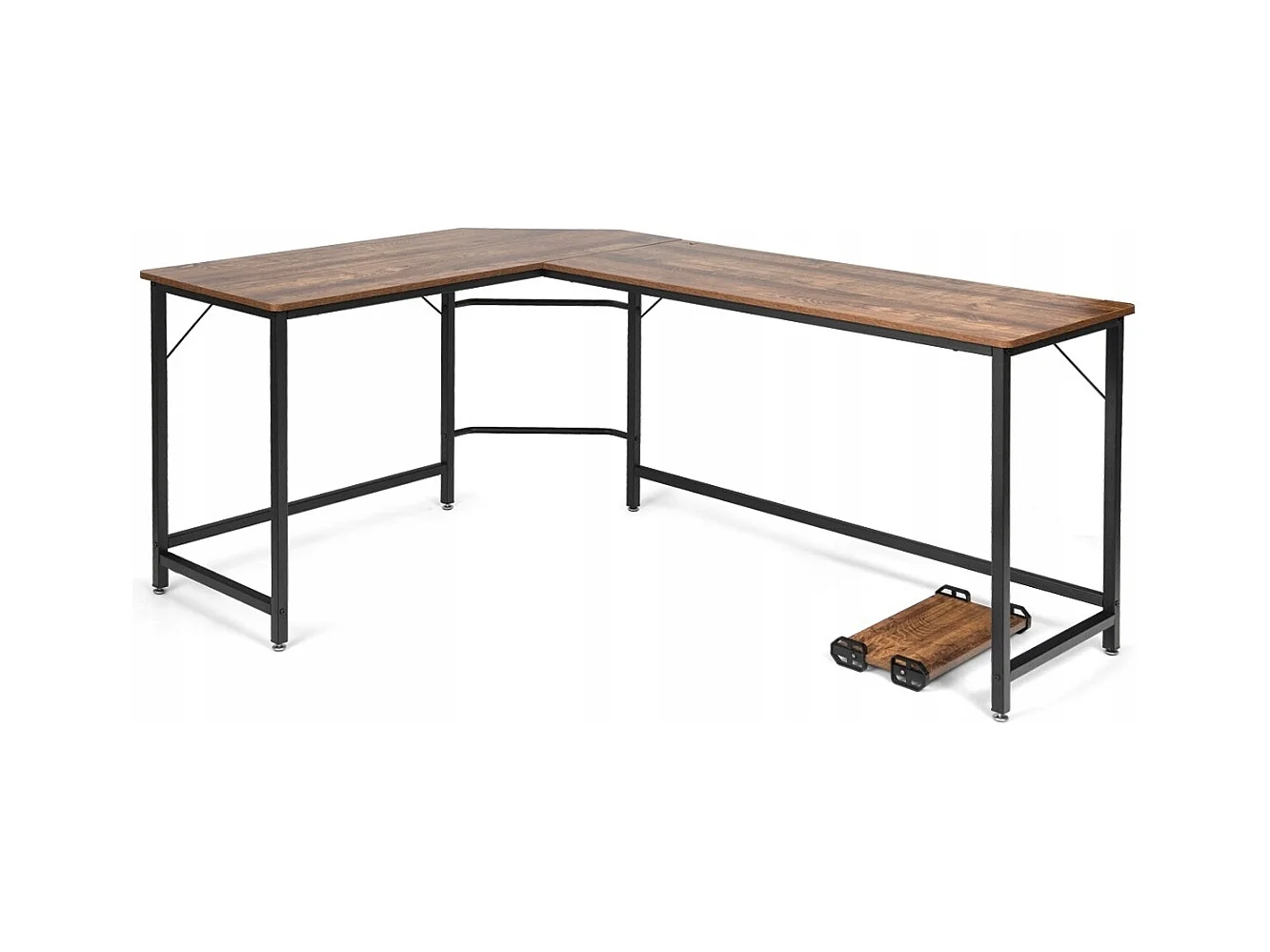 Scrivania ad angolo a forma L per ufficio, Tavolo ampio per computer in legno da casa 168x125x74cm Caffè