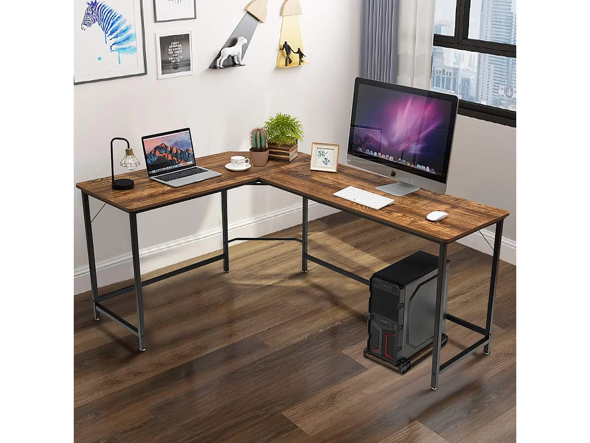 L-Form Computertisch PC Eckschreibtisch Winkelschreibtisch Schwarz/Natur 168 x 125 x 74 cm-Kaffee