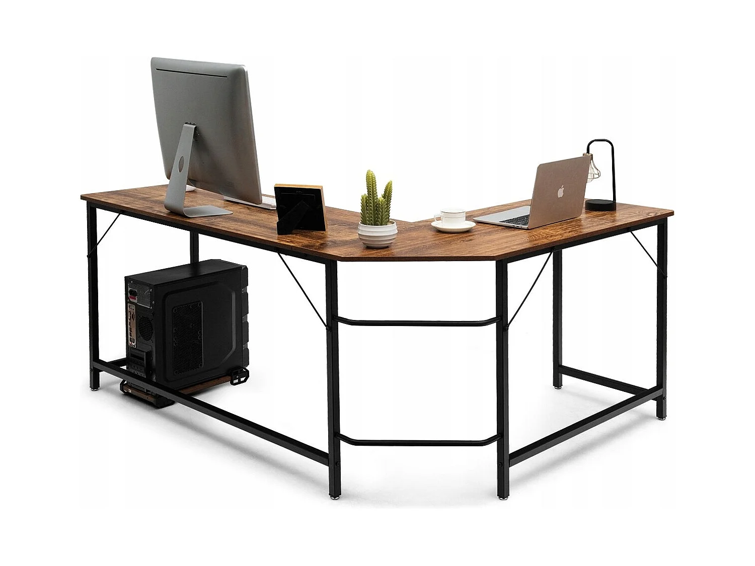 L-Form Computertisch PC Eckschreibtisch Winkelschreibtisch Schwarz/Natur 168 x 125 x 74 cm-Kaffee