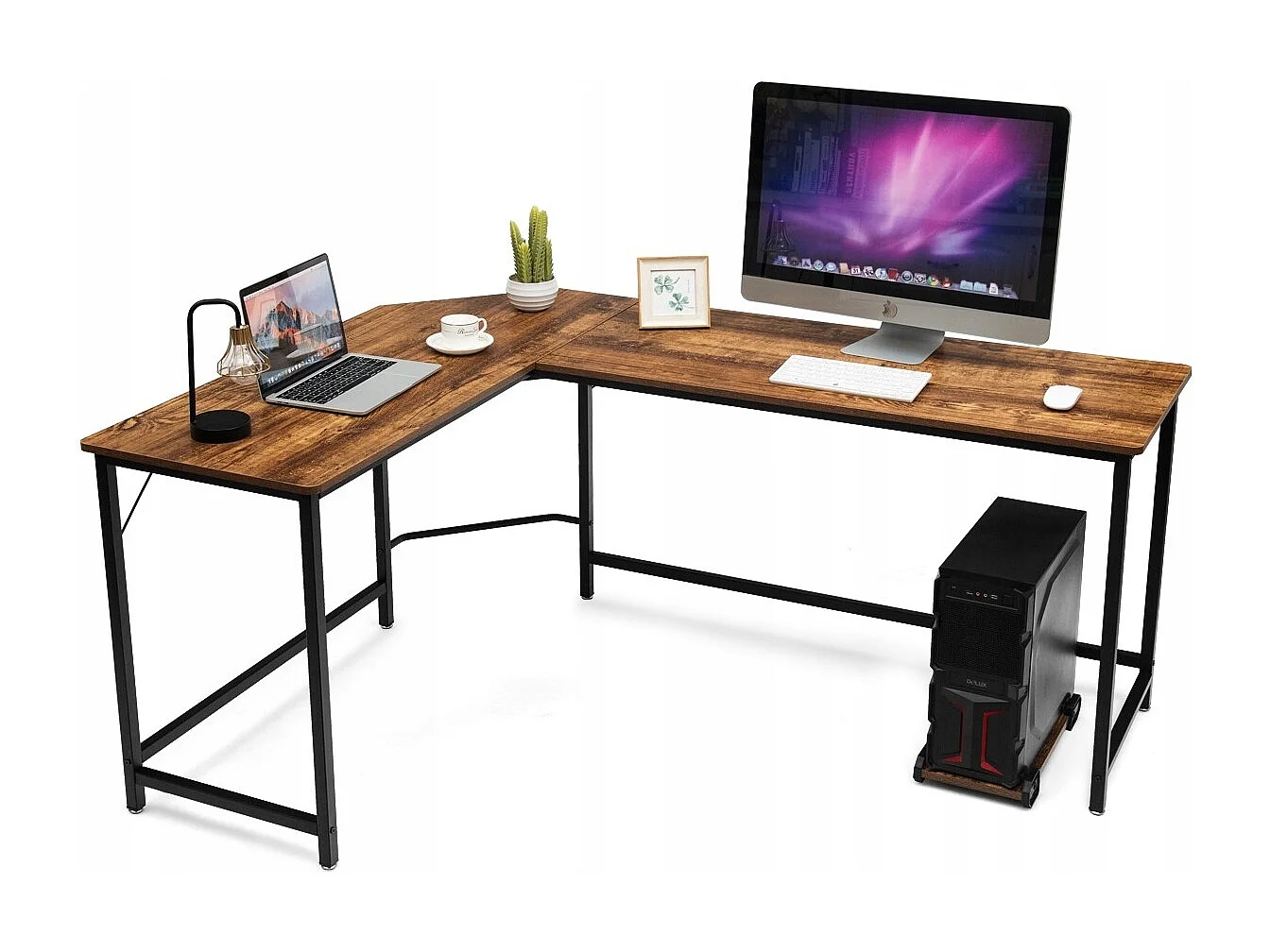 L-Form Computertisch PC Eckschreibtisch Winkelschreibtisch Schwarz/Natur 168 x 125 x 74 cm-Kaffee