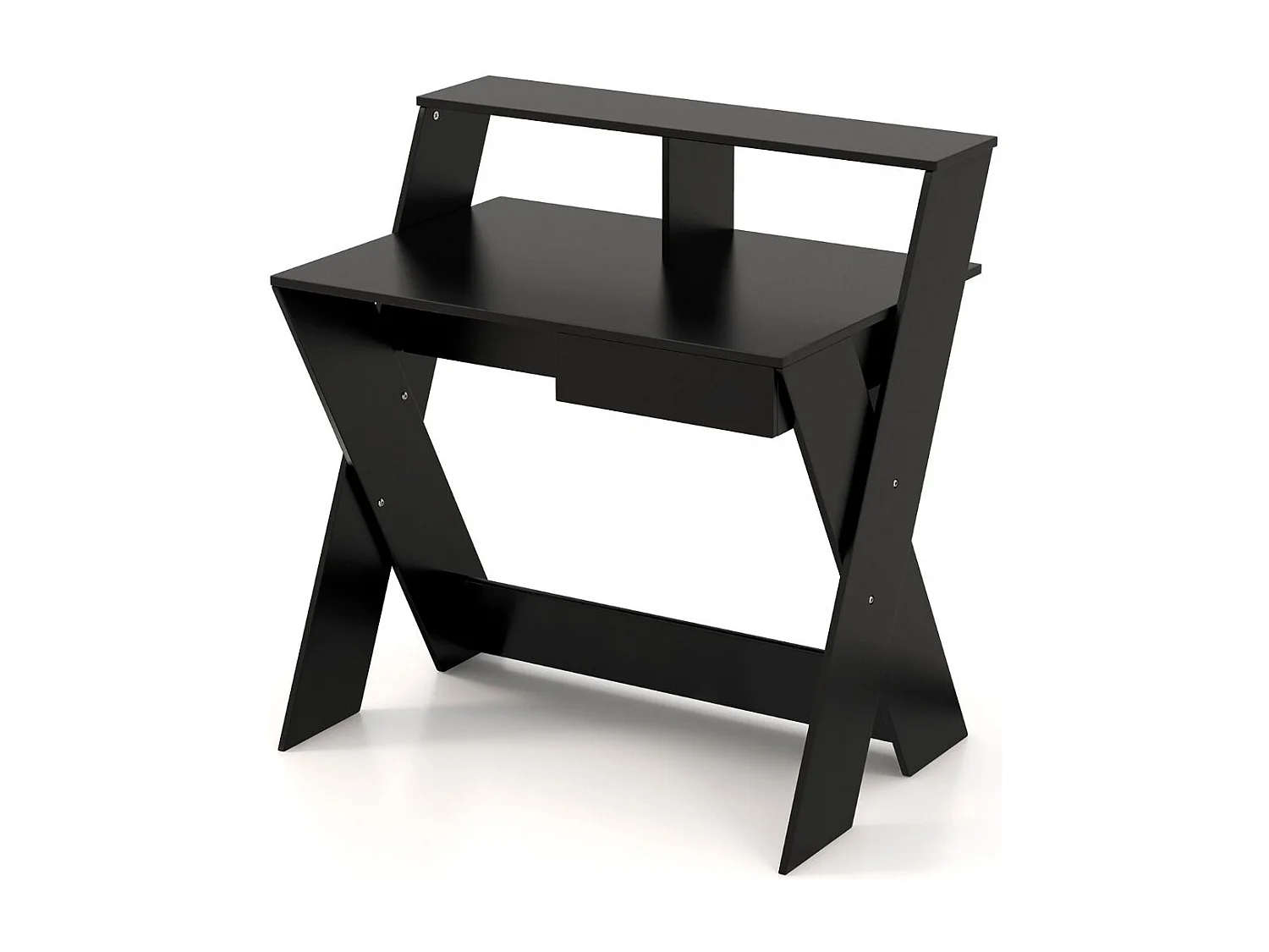 X-förmiger Computertisch mit Schublade & Monitorerhöhung Schreibtisch Schwarz