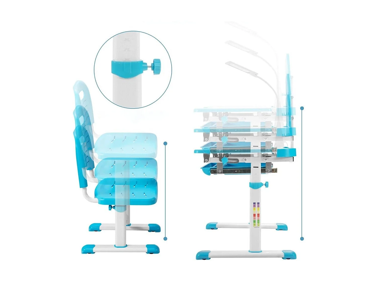 Kindertisch Kinderschreibtisch Set mit Bücherständer & LED-Licht für Jungs & Mädchen Blau