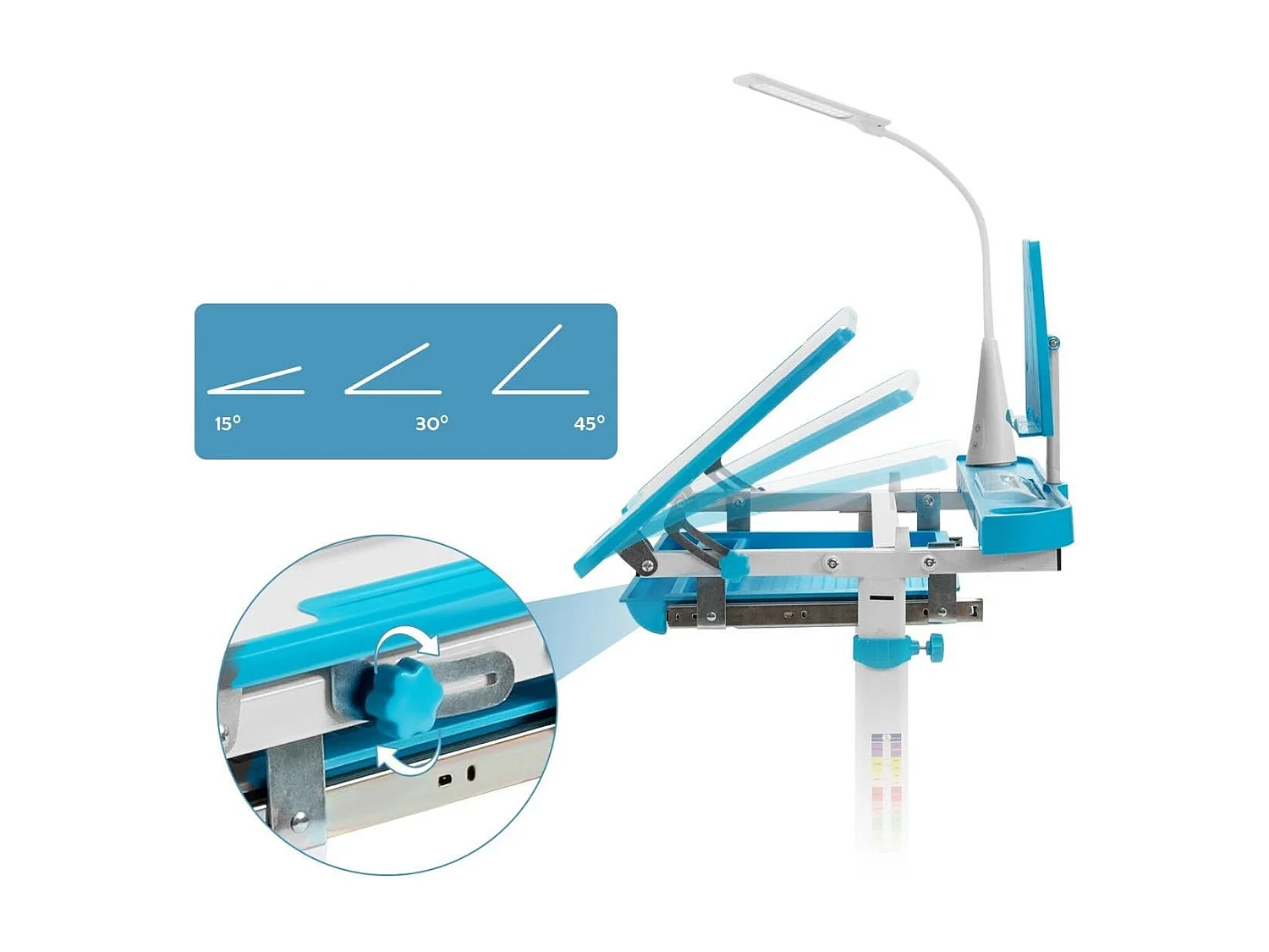 Kindertisch Kinderschreibtisch Set mit Bücherständer & LED-Licht für Jungs & Mädchen Blau