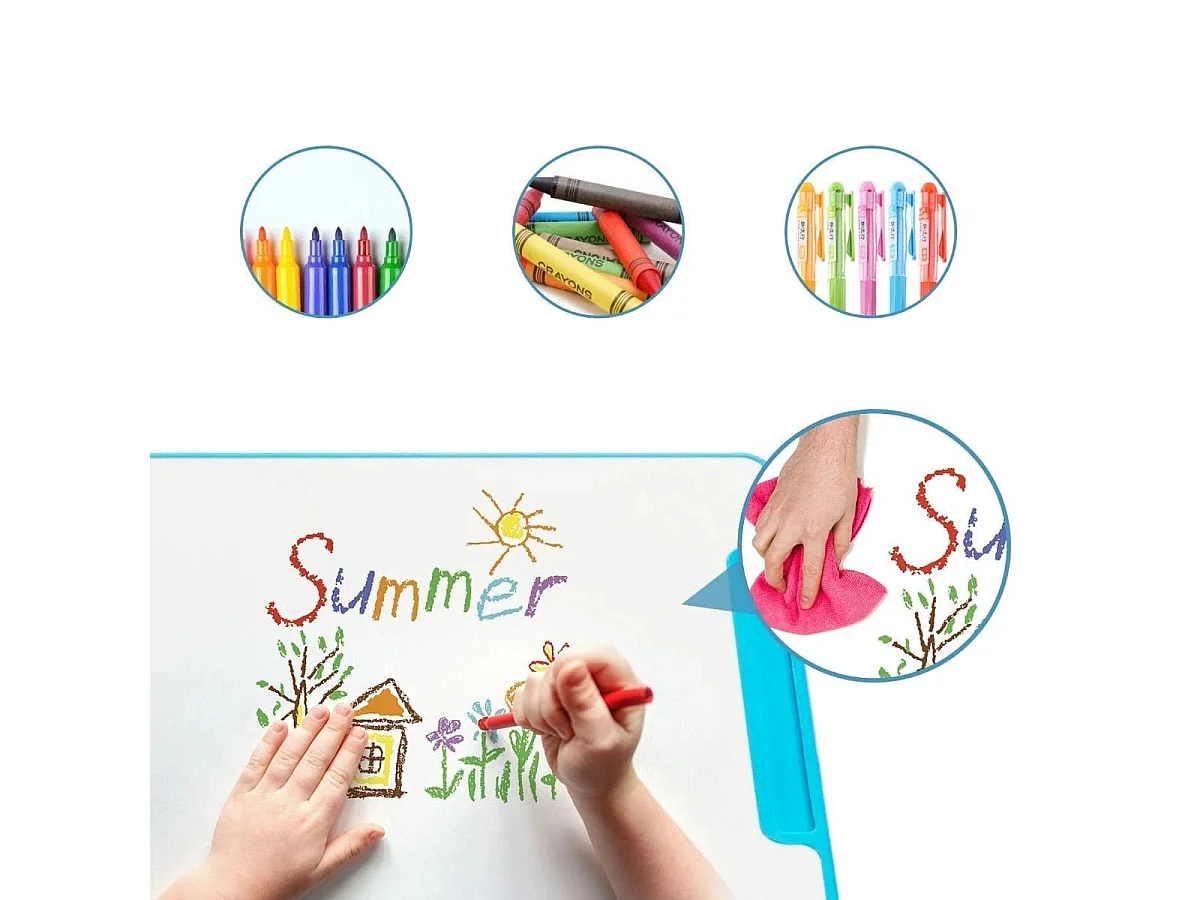 Kindertisch Kinderschreibtisch Set mit Bücherständer & LED-Licht für Jungs & Mädchen Blau