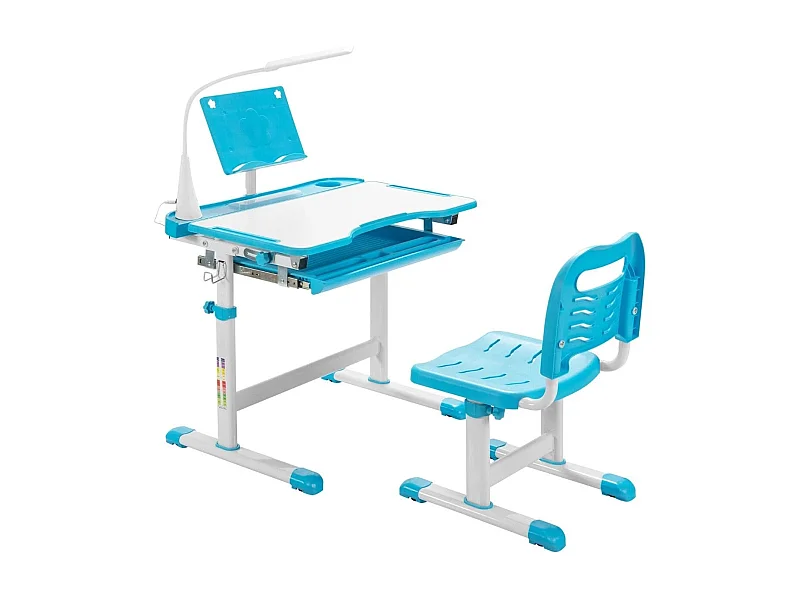 Kindertisch Kinderschreibtisch Set mit Bücherständer & LED-Licht für Jungs & Mädchen Blau