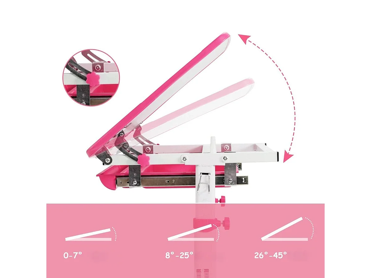 Höhenverstellbares Kinderschreibtisch Set mit Neigbarer Tischplatte & Schublade Rosa