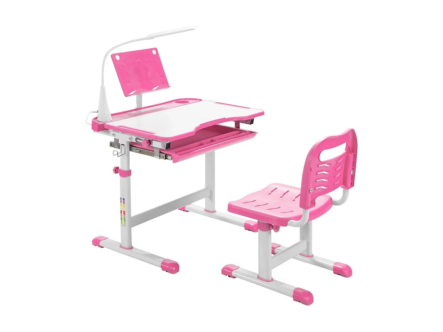 Kindertisch Kinderschreibtisch Set mit Bücherständer & LED-Licht für Jungs & Mädchen Rosa