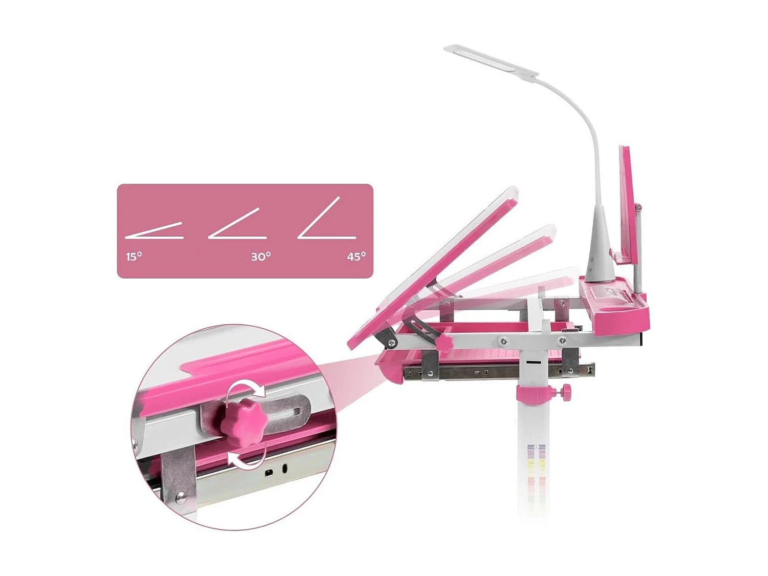 Kindertisch Kinderschreibtisch Set mit Bücherständer & LED-Licht für Jungs & Mädchen Rosa