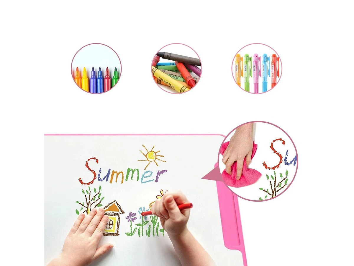 Kindertisch Kinderschreibtisch Set mit Bücherständer & LED-Licht für Jungs & Mädchen Rosa