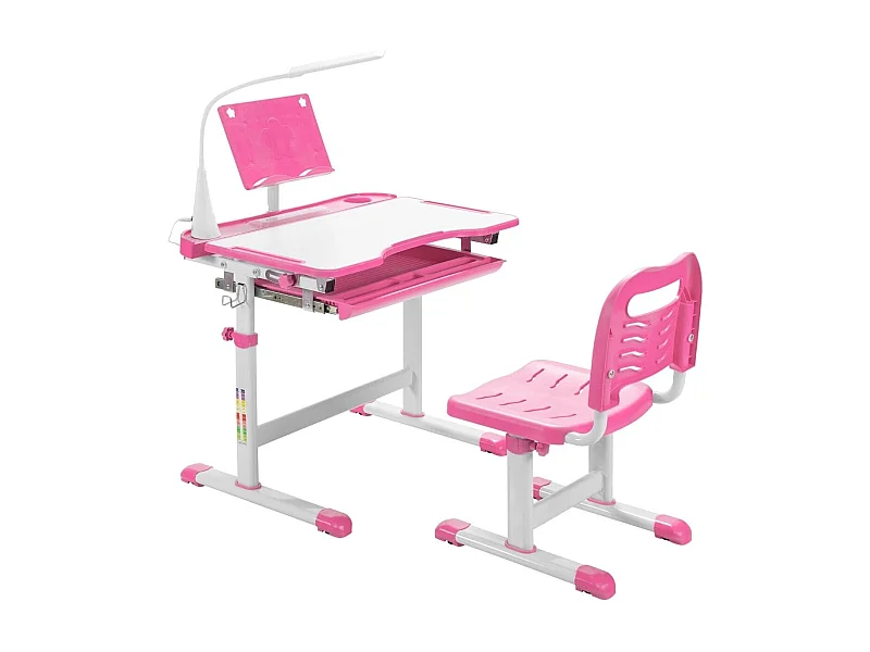 Kindertisch Kinderschreibtisch Set mit Bücherständer & LED-Licht für Jungs & Mädchen Rosa