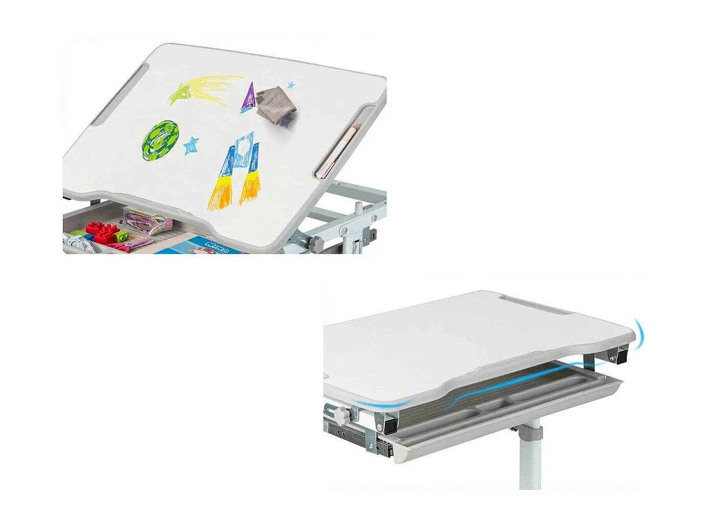 Höhenverstellbares Kinderschreibtisch Set mit Neigbarer Tischplatte & Schublade mit Stuhl Grau