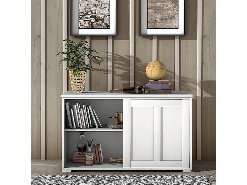 Sideboard Anrichte Küchenschrank Beistellschrank mit Schiebetüren Weiß/Braun 106,5 x 33 x 60 cm-Beige
