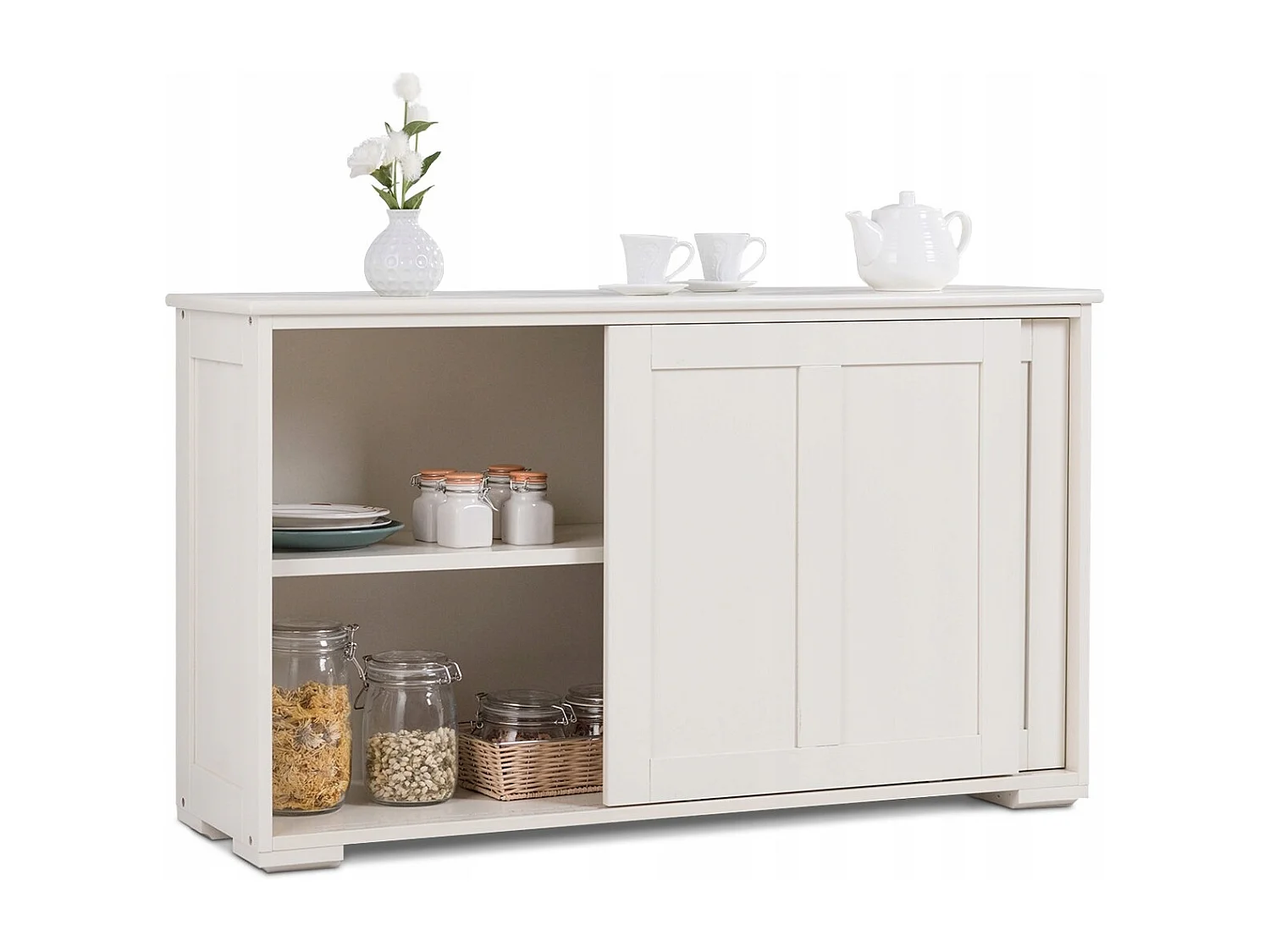 Armadietto da cucina a due porte scorrevoli Mobiletto in legno per bagno 106,7x33x60cm Beige