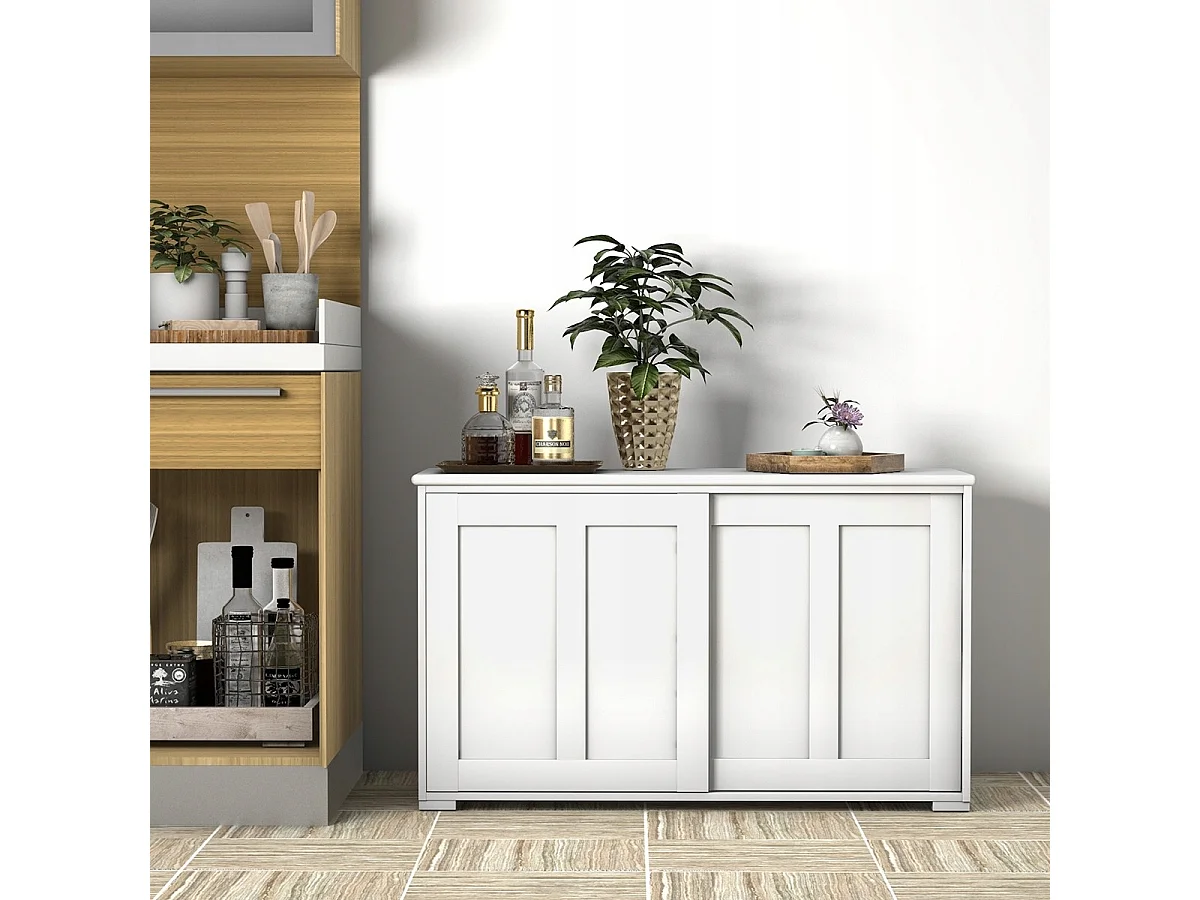 Armadietto da cucina a due porte scorrevoli Mobiletto in legno per bagno 106,7x33x60cm Beige