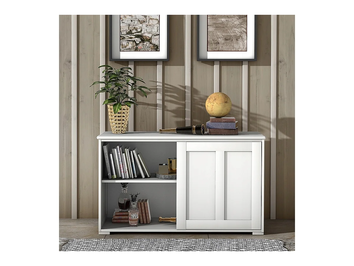 Sideboard Anrichte Küchenschrank Beistellschrank mit Schiebetüren Weiß/Braun 106,5 x 33 x 60 cm-Beige