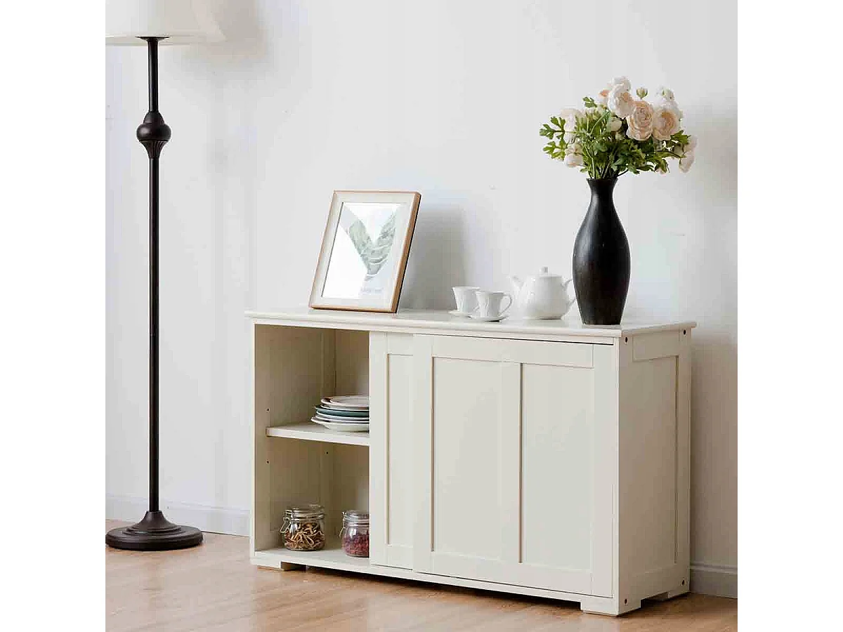 Armadietto da cucina a due porte scorrevoli Mobiletto in legno per bagno 106,7x33x60cm Beige